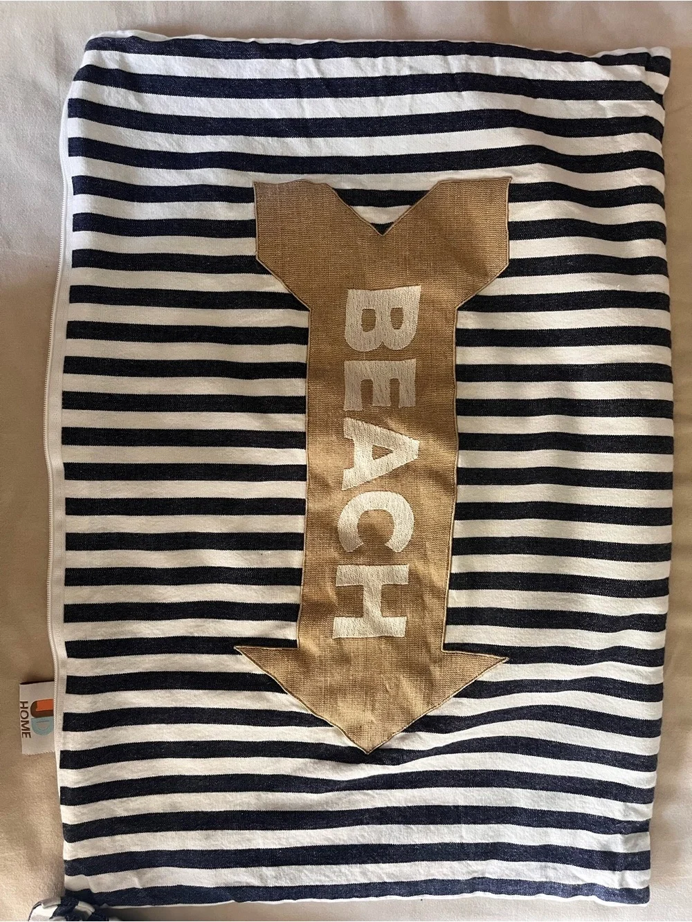 Striped Beach & Cabana Pillow Covers - Navy, White, Gold